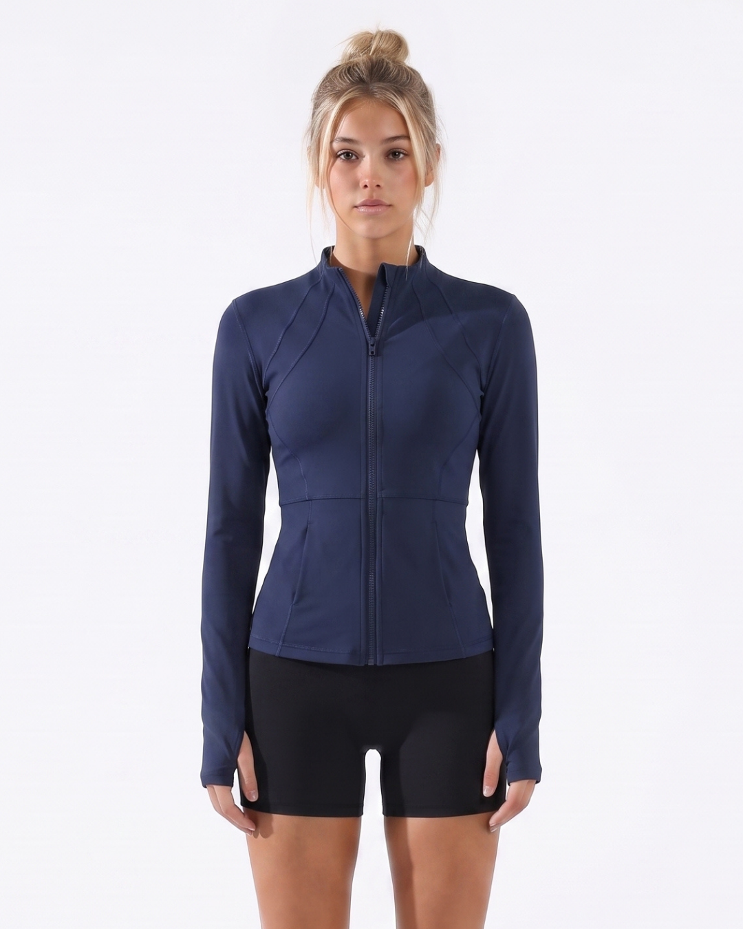 Cadence Fitted Training Jacket in Navy, front view #Color_Navy