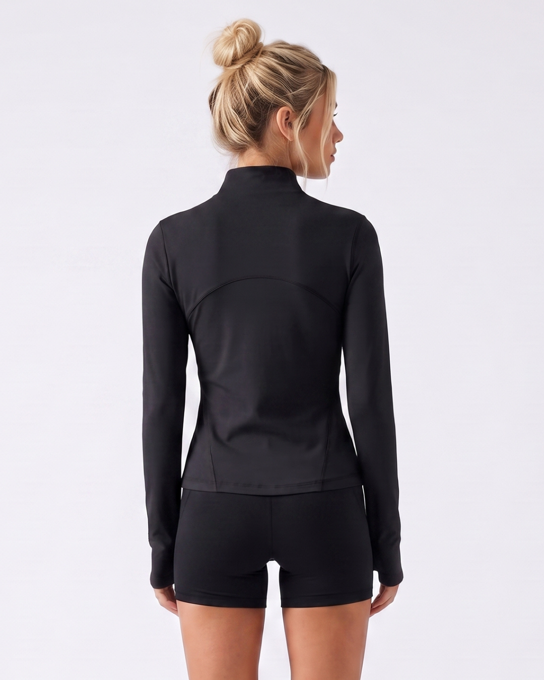 Cadence Fitted Training Jacket in Black, back view #Color_Black