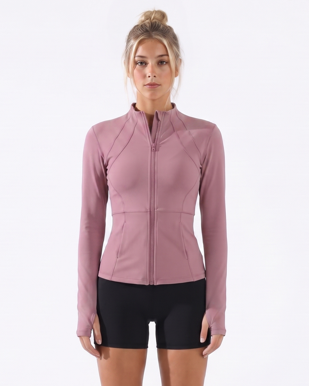 Cadence Fitted Training Jacket in Mauve, front view #Color_Mauve
