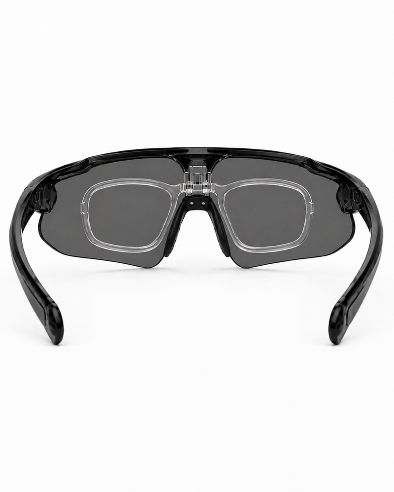 Rundr Aura Optical Insert RX clipped inside the Aura sunglasses frame, rear view